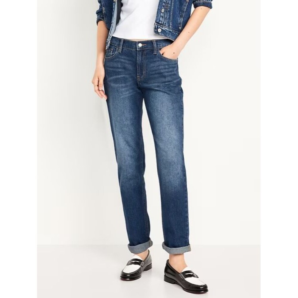 Old Navy Mid Rise Wow Boyfriend Straight Jeans Womens 12 Blue Stretch NEW